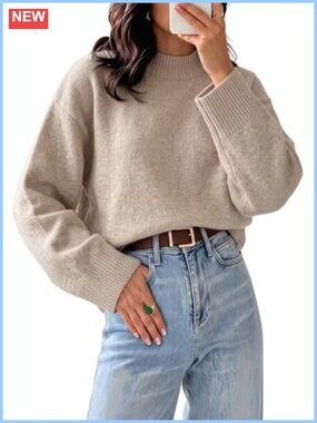 Oversized Knit Pullover Sweater Mock Neck Long Sleeve